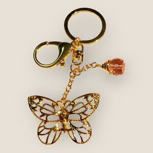 Danbury Mint Davis & Towne Gold-tone Butterfly Keychain Keyring Bag Charm Spring